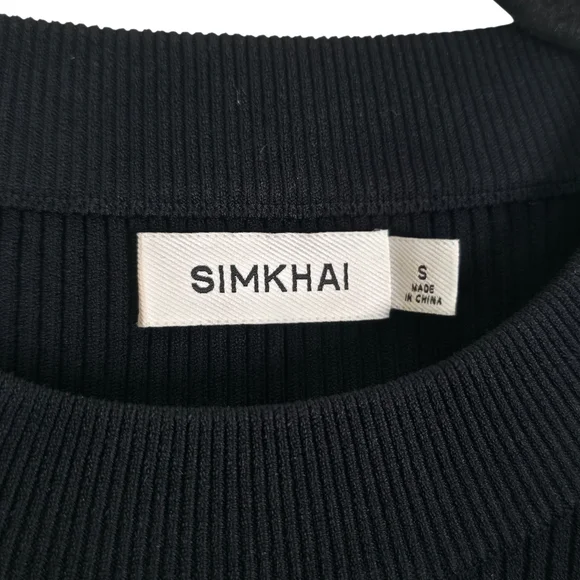 Simkhai Kenlie Midi Dress Black White Ribbed Knit Taffeta Bubble Hem Size S - Picture 5 of 12